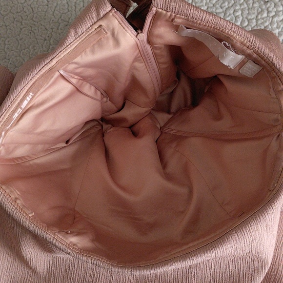 Keepsake Small Butterfly Off Shoulder Blush Pink Textured Mini Dress w/ Pockets - Picture 8 of 15